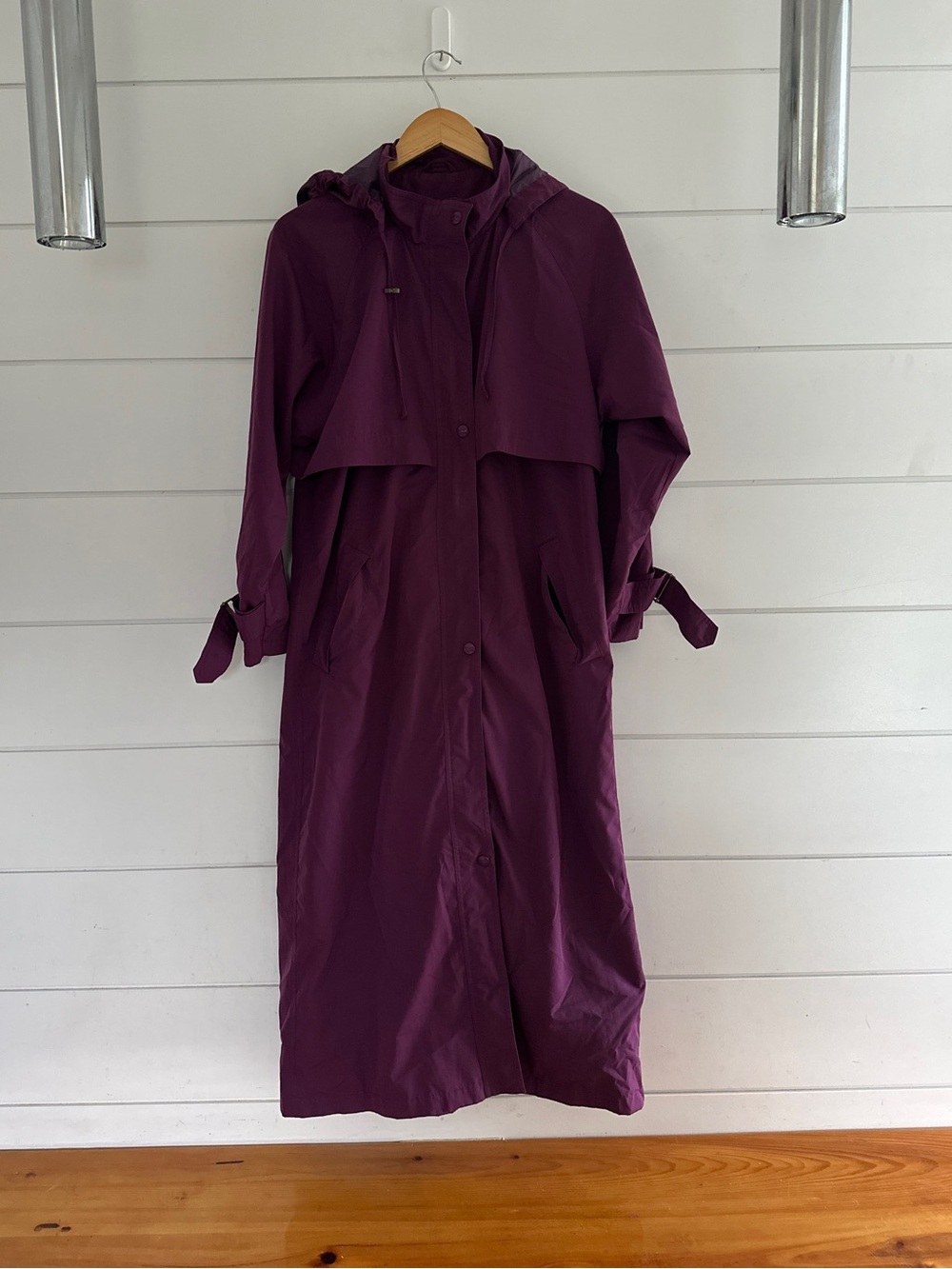Vintage L.L Bean  Hooded Trench Rain Coat - Deep Purple - Size Small